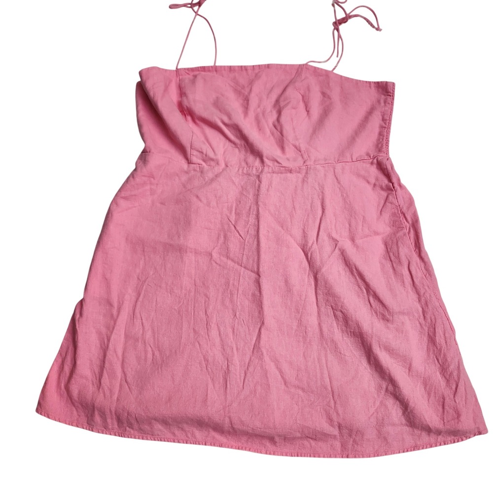 Old Navy Pink Linen Blend Smocked Back Tie Strap Mini Dress XXL